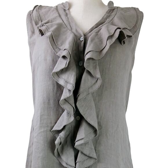 Terzo Millennio Women's SZ 12/M/44 Linen Sleeveless Ruffle Front Dress Back Lace - Picture 3 of 9